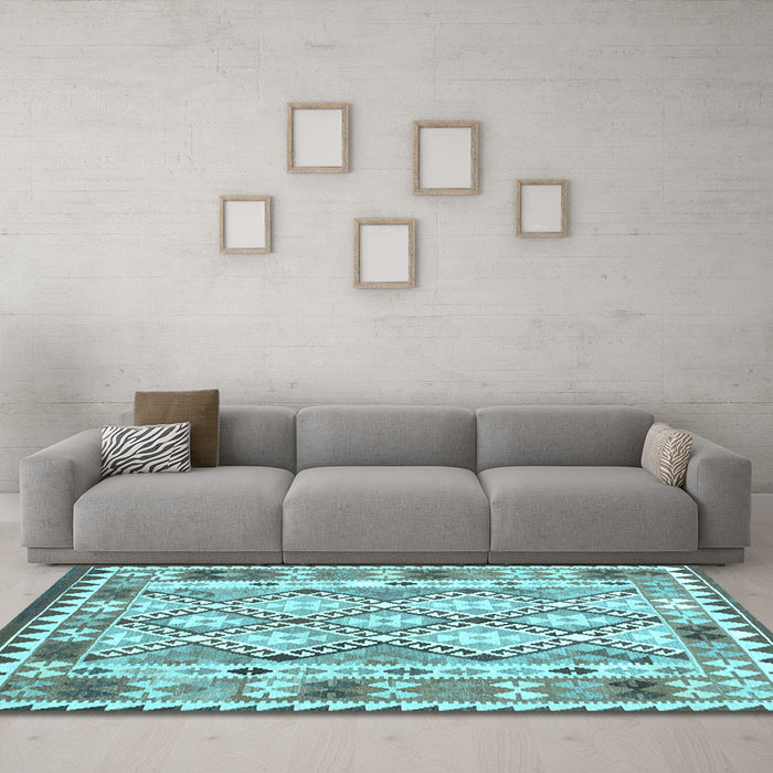 Machine Washable Southwestern Light Blue Country Rug in a Living Room, wshcon2919lblu