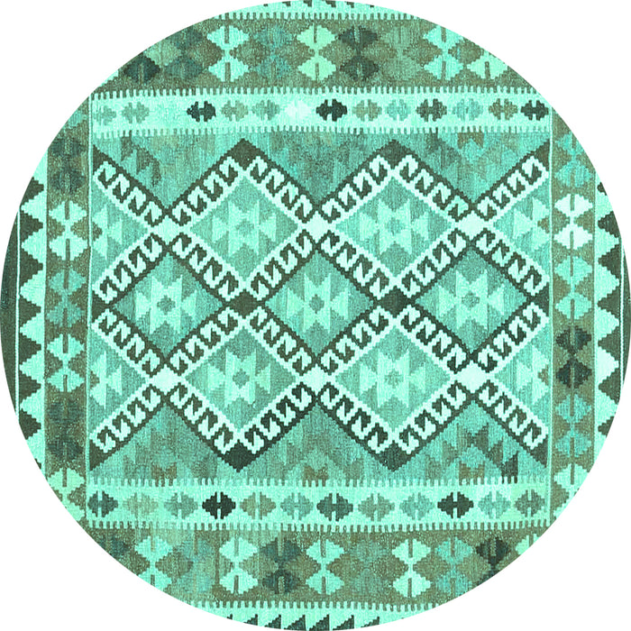 Round Machine Washable Southwestern Turquoise Country Area Rugs, wshcon2919turq