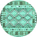 Round Machine Washable Southwestern Turquoise Country Area Rugs, wshcon2919turq