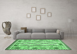 Machine Washable Southwestern Emerald Green Country Area Rugs in a Living Room,, wshcon2919emgrn