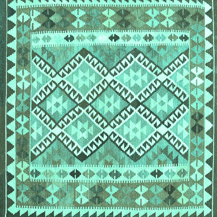 Square Machine Washable Southwestern Turquoise Country Area Rugs, wshcon2919turq