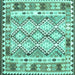 Square Machine Washable Southwestern Turquoise Country Area Rugs, wshcon2919turq