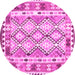 Round Machine Washable Southwestern Pink Country Rug, wshcon2919pnk