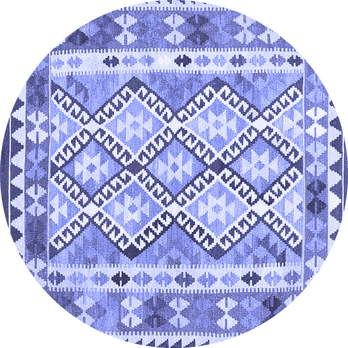 Round Machine Washable Southwestern Blue Country Rug, wshcon2919blu