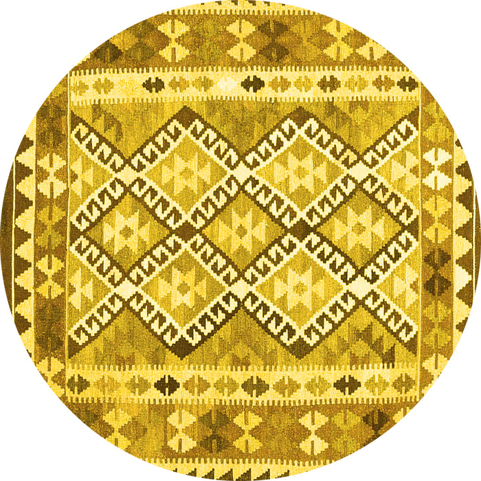 Round Machine Washable Southwestern Yellow Country Rug, wshcon2919yw