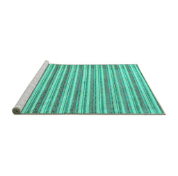 Sideview of Machine Washable Abstract Turquoise Contemporary Area Rugs, wshcon291turq