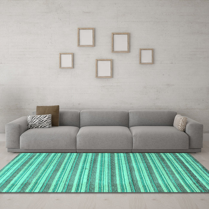 Machine Washable Abstract Turquoise Contemporary Area Rugs in a Living Room,, wshcon291turq