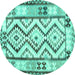 Round Southwestern Turquoise Country Rug, con2920turq