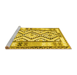 Sideview of Machine Washable Southwestern Yellow Country Rug, wshcon2920yw