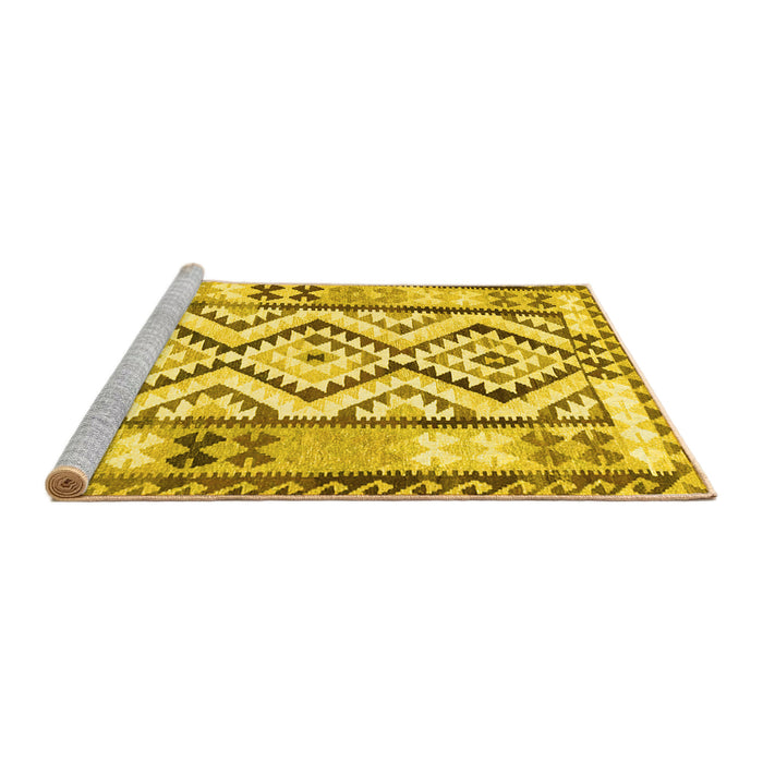 Sideview of Machine Washable Southwestern Yellow Country Rug, wshcon2920yw