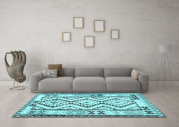 Machine Washable Southwestern Light Blue Country Rug in a Living Room, wshcon2920lblu