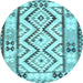 Round Machine Washable Southwestern Light Blue Country Rug, wshcon2920lblu