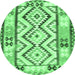 Round Machine Washable Southwestern Emerald Green Country Area Rugs, wshcon2920emgrn