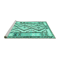 Sideview of Machine Washable Southwestern Turquoise Country Area Rugs, wshcon2920turq