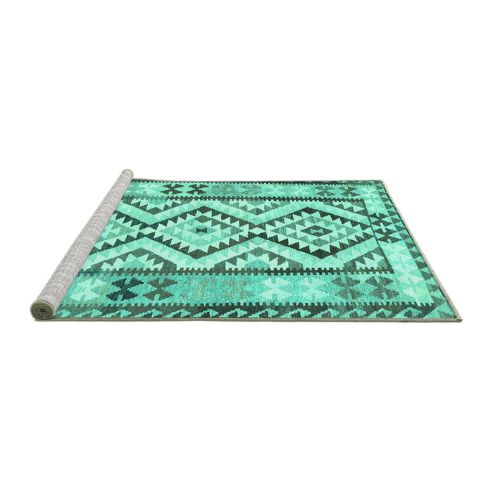 Sideview of Machine Washable Southwestern Turquoise Country Area Rugs, wshcon2920turq