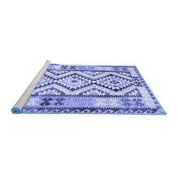 Sideview of Machine Washable Southwestern Blue Country Rug, wshcon2920blu