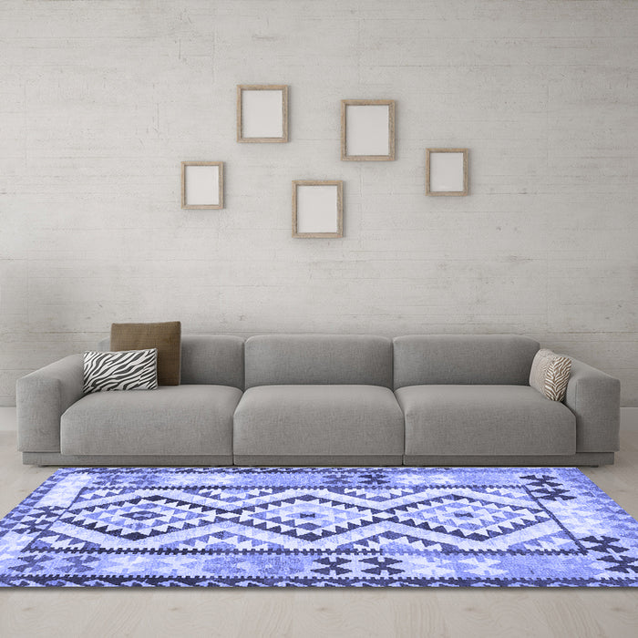 Machine Washable Southwestern Blue Country Rug in a Living Room, wshcon2920blu