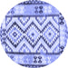 Round Machine Washable Southwestern Blue Country Rug, wshcon2920blu