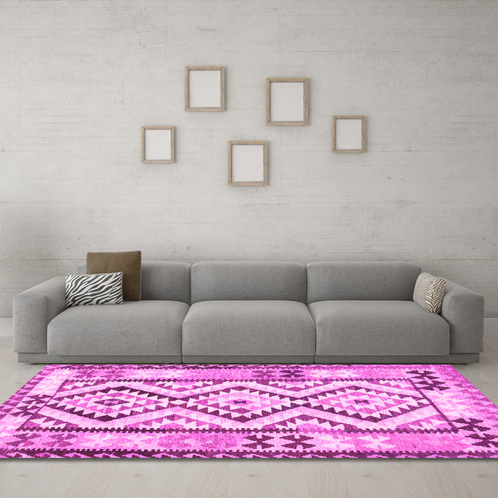 Machine Washable Southwestern Pink Country Rug in a Living Room, wshcon2920pnk