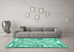 Machine Washable Southwestern Turquoise Country Area Rugs in a Living Room,, wshcon2920turq