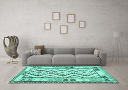 Machine Washable Southwestern Turquoise Country Area Rugs in a Living Room,, wshcon2920turq