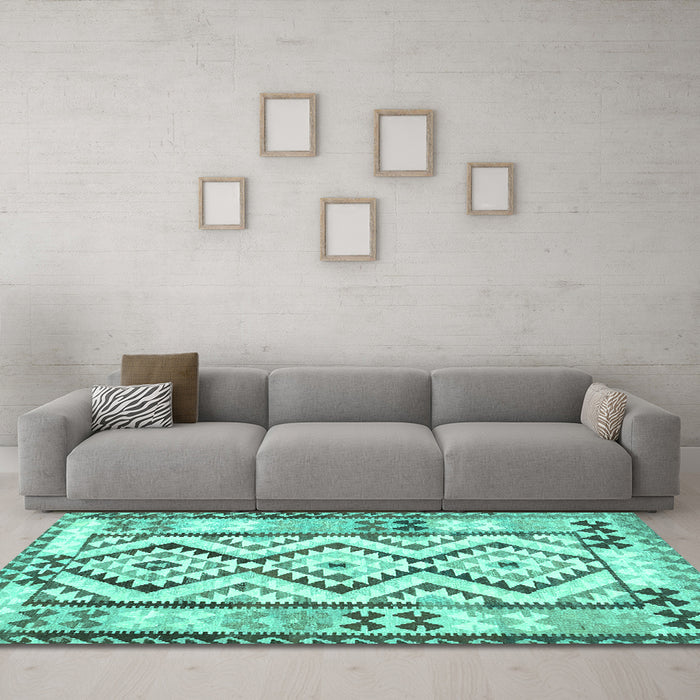 Machine Washable Southwestern Turquoise Country Area Rugs in a Living Room,, wshcon2920turq