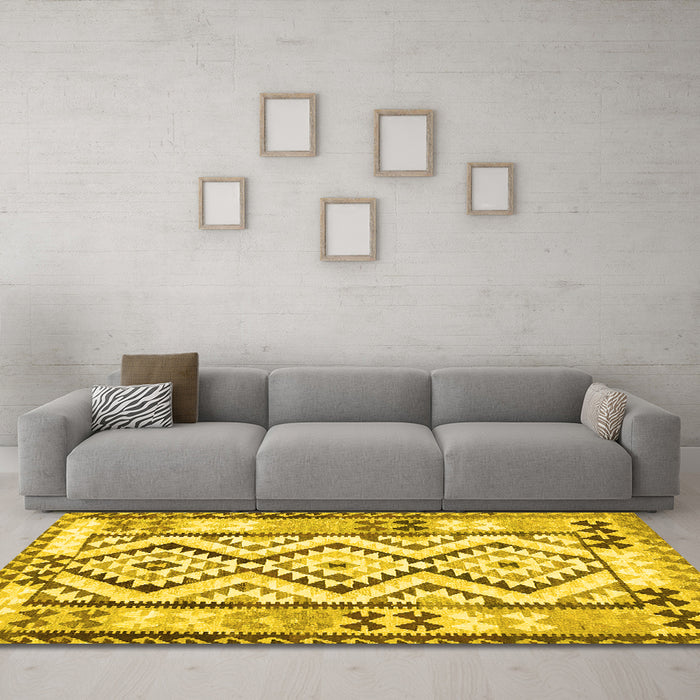Machine Washable Southwestern Yellow Country Rug in a Living Room, wshcon2920yw