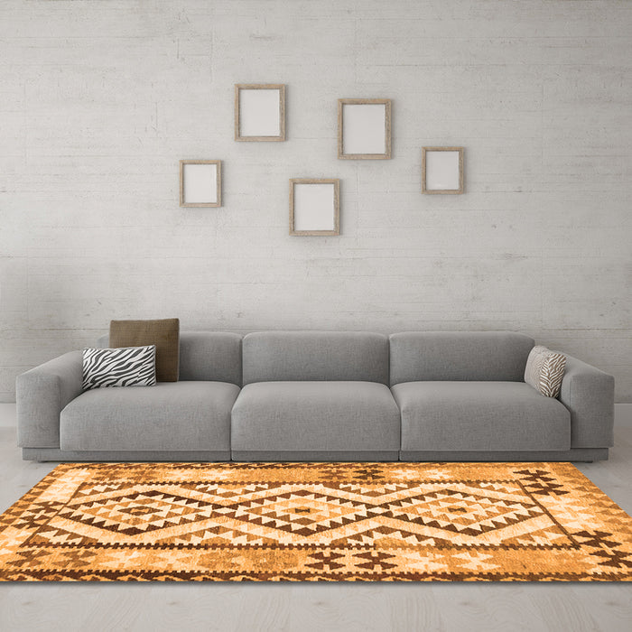 Machine Washable Southwestern Orange Country Area Rugs in a Living Room, wshcon2920org