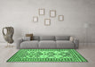 Machine Washable Southwestern Emerald Green Country Area Rugs in a Living Room,, wshcon2921emgrn