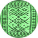 Round Machine Washable Southwestern Emerald Green Country Area Rugs, wshcon2921emgrn