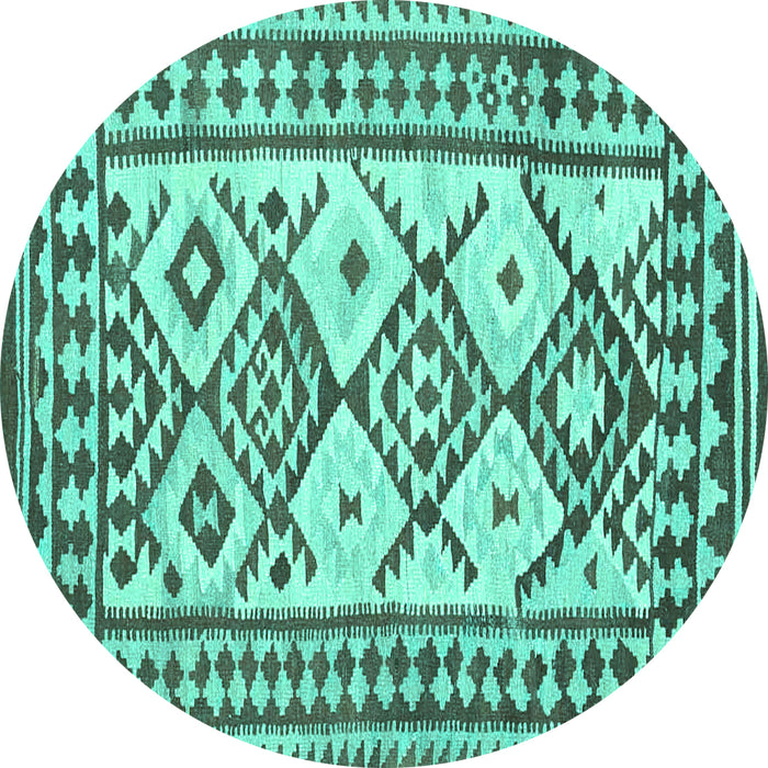 Round Machine Washable Southwestern Turquoise Country Area Rugs, wshcon2921turq