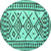 Round Machine Washable Southwestern Turquoise Country Area Rugs, wshcon2921turq