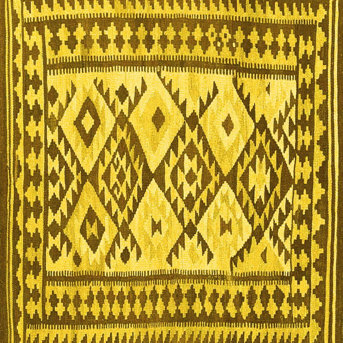 Square Machine Washable Southwestern Yellow Country Rug, wshcon2921yw