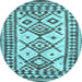 Round Machine Washable Southwestern Light Blue Country Rug, wshcon2921lblu