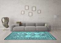 Machine Washable Southwestern Light Blue Country Rug, wshcon2921lblu