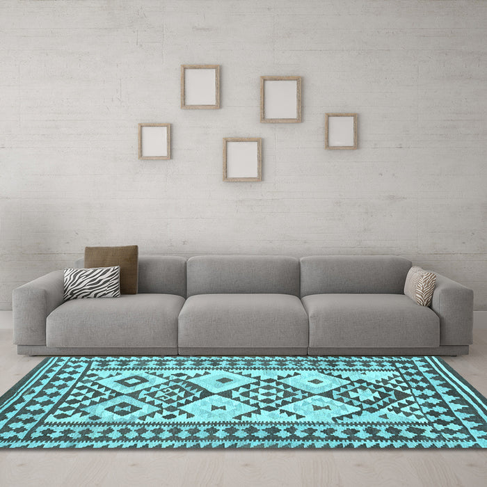 Machine Washable Southwestern Light Blue Country Rug in a Living Room, wshcon2921lblu