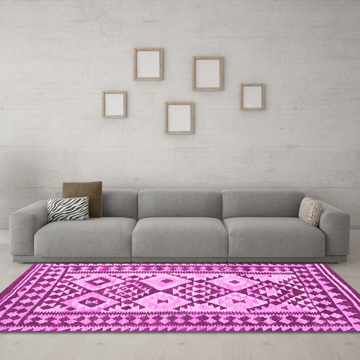 Machine Washable Southwestern Pink Country Rug in a Living Room, wshcon2921pnk