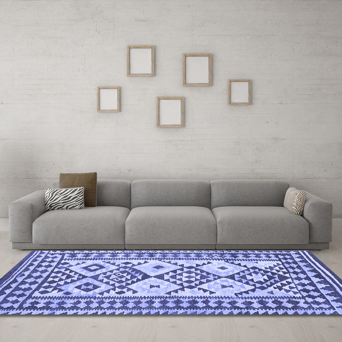 Machine Washable Southwestern Blue Country Rug in a Living Room, wshcon2921blu