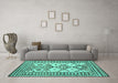 Machine Washable Southwestern Turquoise Country Area Rugs in a Living Room,, wshcon2921turq