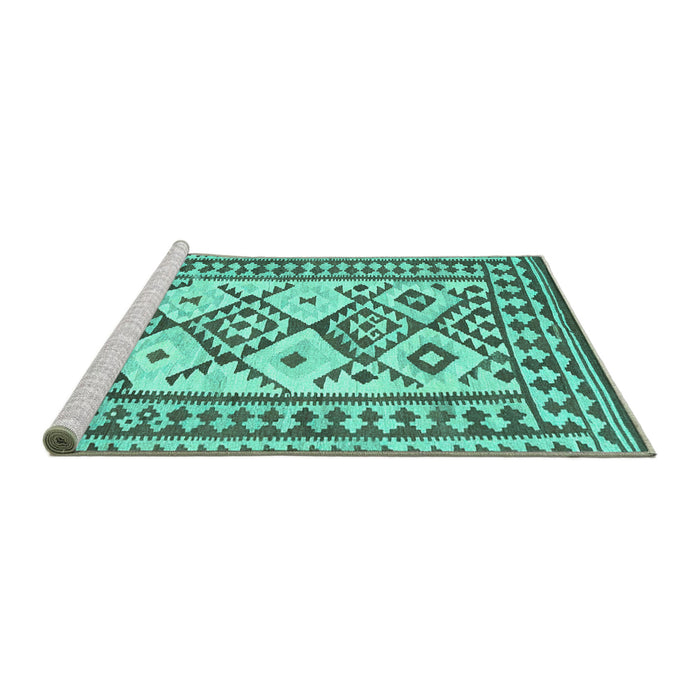Sideview of Machine Washable Southwestern Turquoise Country Area Rugs, wshcon2921turq