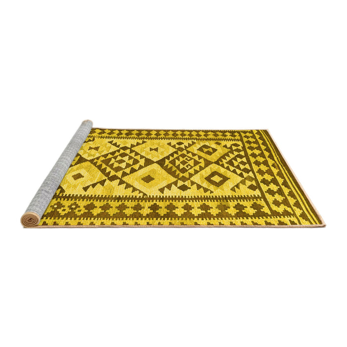 Sideview of Machine Washable Southwestern Yellow Country Rug, wshcon2921yw