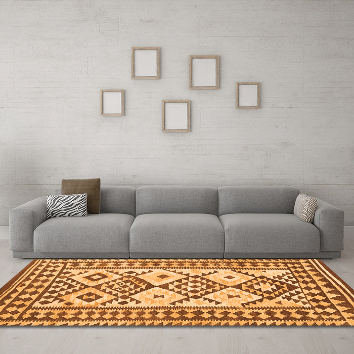 Machine Washable Southwestern Orange Country Area Rugs in a Living Room, wshcon2921org