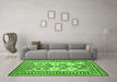 Machine Washable Southwestern Green Country Area Rugs in a Living Room,, wshcon2921grn