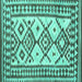 Square Machine Washable Southwestern Turquoise Country Area Rugs, wshcon2921turq