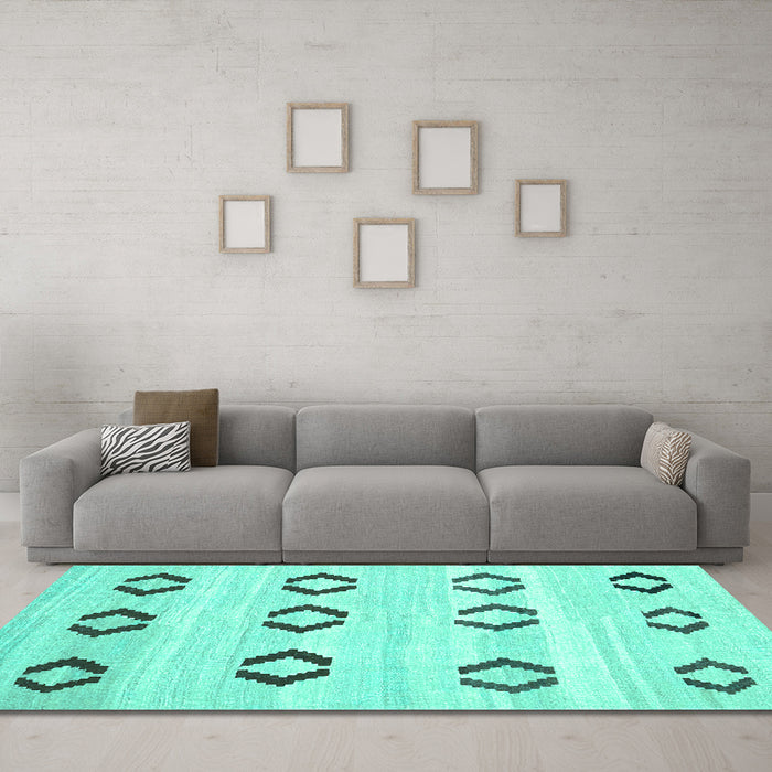 Machine Washable Southwestern Turquoise Country Area Rugs in a Living Room,, wshcon2922turq