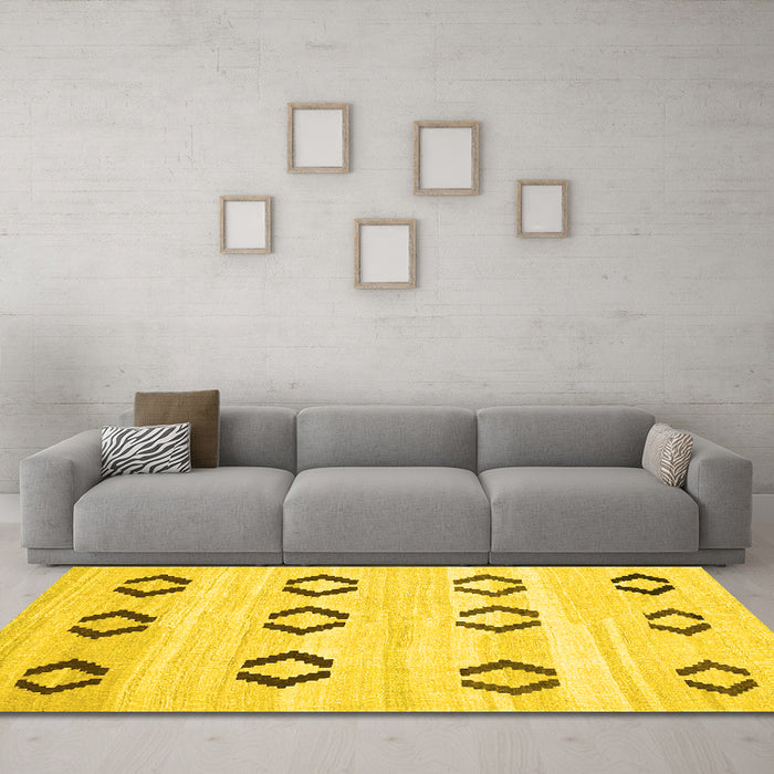 Machine Washable Southwestern Yellow Country Rug in a Living Room, wshcon2922yw