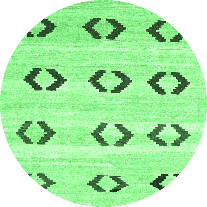 Round Machine Washable Southwestern Emerald Green Country Area Rugs, wshcon2922emgrn