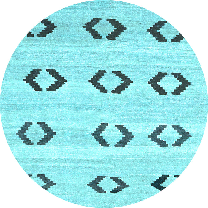 Round Machine Washable Southwestern Light Blue Country Rug, wshcon2922lblu