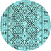 Round Machine Washable Southwestern Light Blue Country Rug, wshcon2923lblu