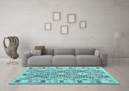 Machine Washable Southwestern Light Blue Country Rug in a Living Room, wshcon2923lblu